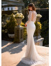 Ivory Beaded Lace Tulle Sheer Back Sexy Wedding Dress